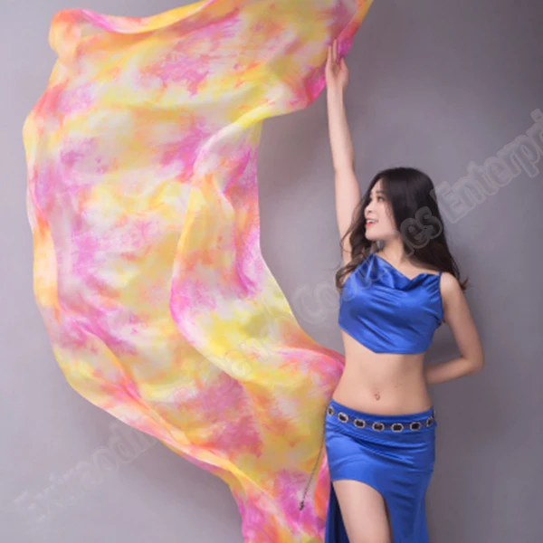 Women 100% Silk Veils Belly Dance Stage Performance 200cm 250cm 270cm Kids Adults Rainbow Light Silk Veils Customized 17 Color Colorful 2