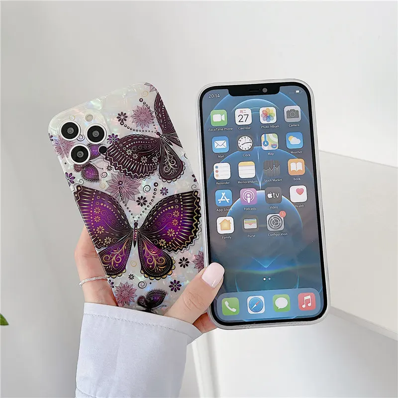 Dream Shell Flowers Butterfly Phone Case For iPhone 11 12 13 Pro Max X XS Max XR 8 7 Plus 12 13 Mini 11Pro Shockproof Soft Cover