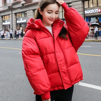 

Thicken Warm Winter Jacket Coat Women 2019 Korean Down Cotton Padded Parkas For Women Red Yellow Green Hooded Coat Female