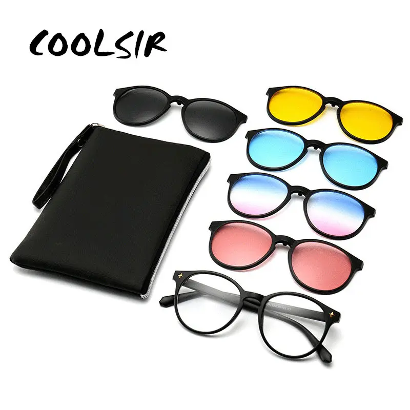 Модная круглая оптическая оправа для очков женщин с 5 зажимами солнцезащитные