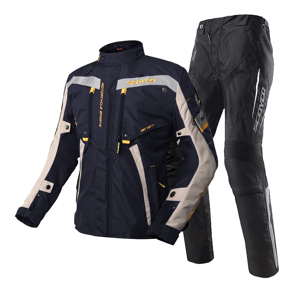 SCOYCO, водонепроницаемая мотоциклетная куртка, куртка для мотокросса, мото костюм, мотоциклетные штаны, защита со съемным покрытием - Цвет: JK83-P018 Yellow