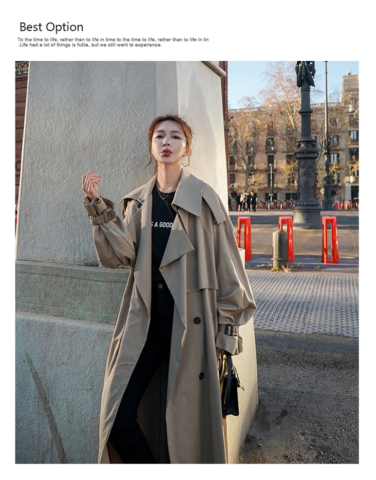 2021 Korean Style Loose Oversized X-Long Women's Trench Coat Double-Breasted Belted Lady Cloak Windbreaker Spring Fall Outerwear rab coat womens