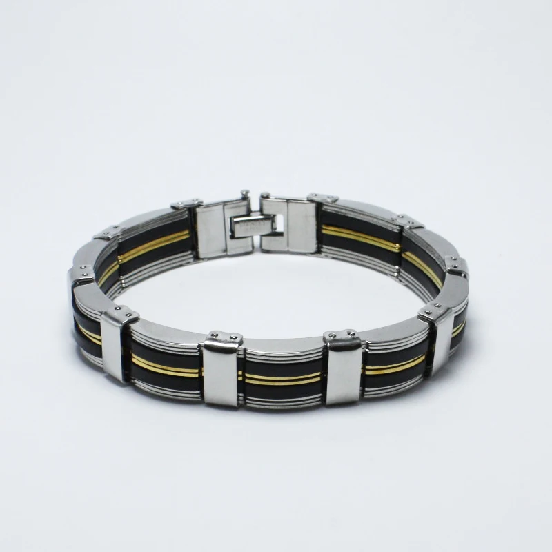 

Silicone Stainless Steel Bracelet Men Bangle Silver&Black Color 316L Stainless Steel Clasp Bracelet Bracelet For Men Women