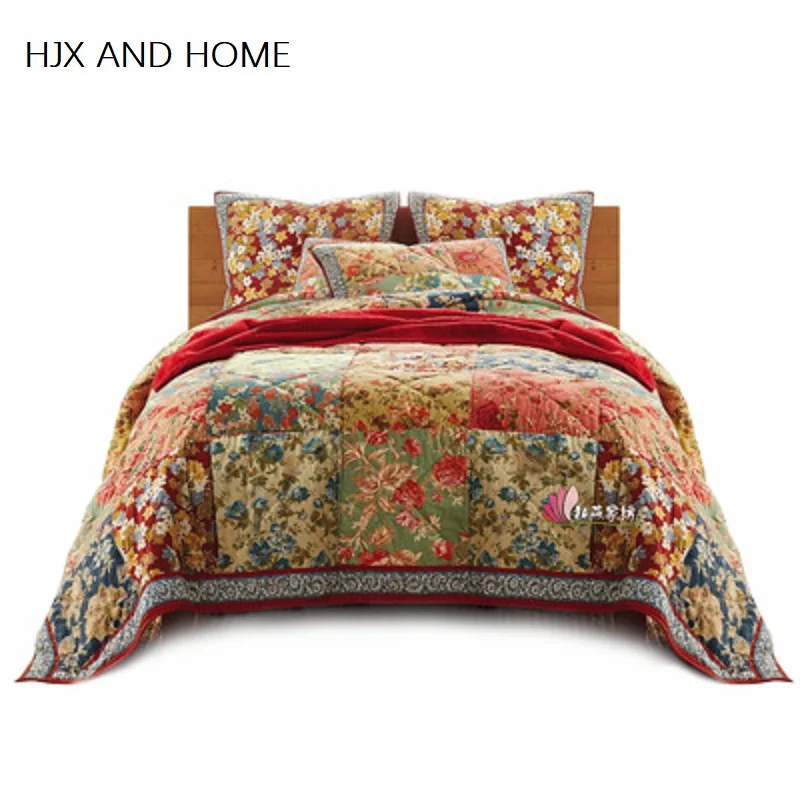 

Handmade Machine washable 100% cotton material 1* bedspread 2 *pillowcases Country style Quilt Set Queen Quilted Bedspreads