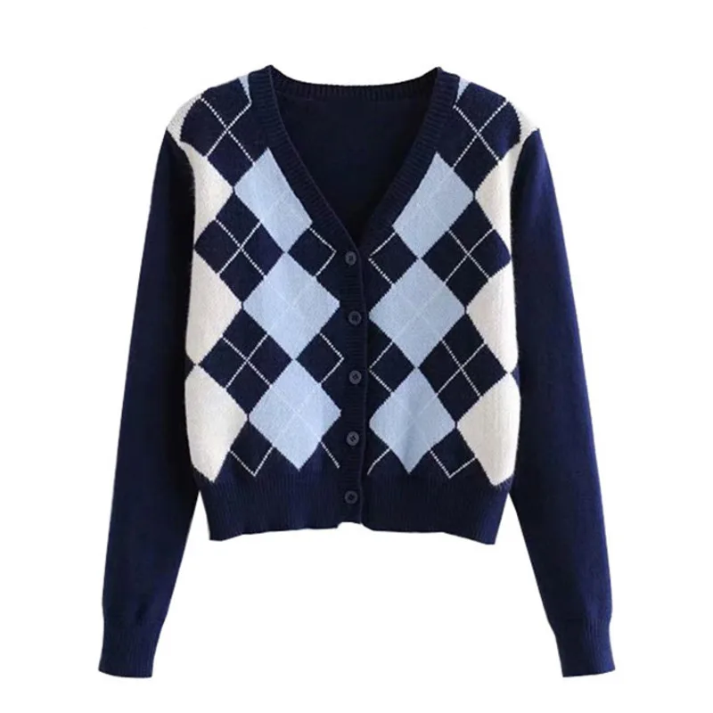 

Vintage Stylish Cardigan Sweater Women Geometric Rhombic Cardigan Fashion Autumn Long Sleeve Outerwear Chic Elegant Cardigan Top