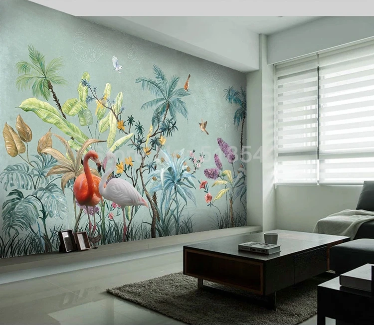 Пользовательские 3D фото обои ручная роспись тропический лес цветы роспись с изображением птиц Ретро Кафе Отель гостиная спальня настенный Декор