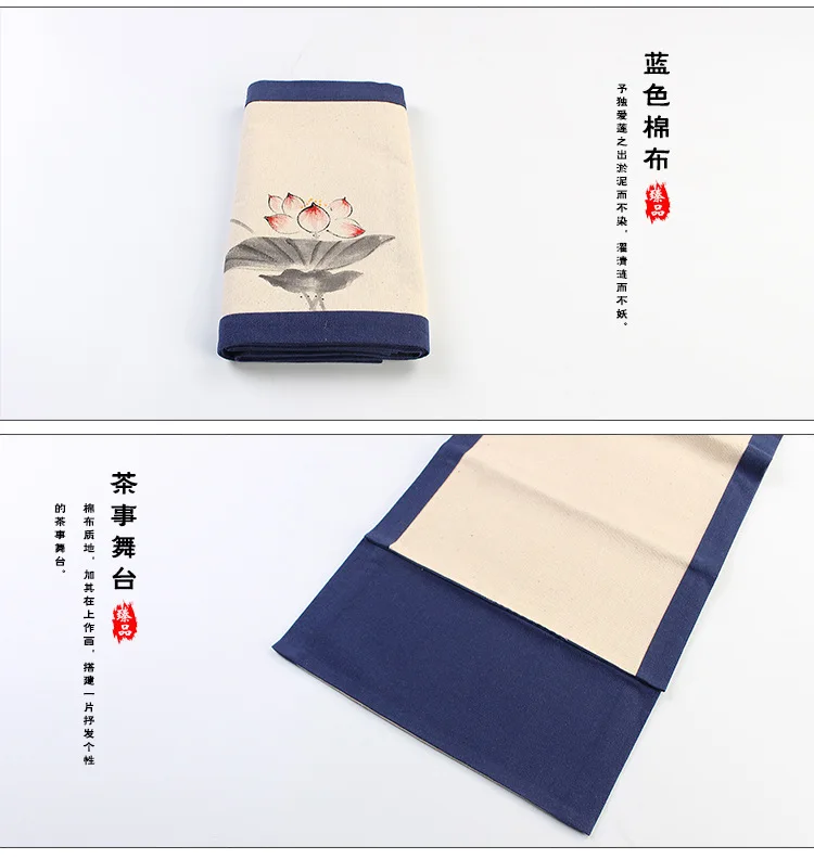 Hand-Painted Linen Zen Tea Banquet Table Runner Tea Ceremony with Zero Chinese Style Flax Cup Mat Fabric Dry Foam Seat Tea Flag