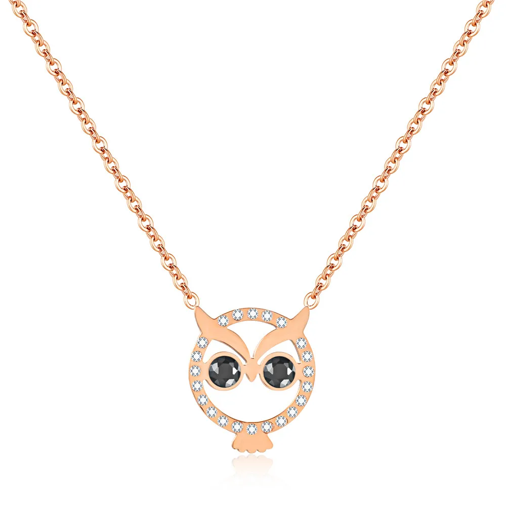 Rose Gold Горячая Роскошная нержавеющая сталь Циркон Серебро роза Сова золотого цвета форма головы ожерелье с подвеской цепочка ожерелье s ювелирные изделия для женщин - Окраска металла: Rose Gold