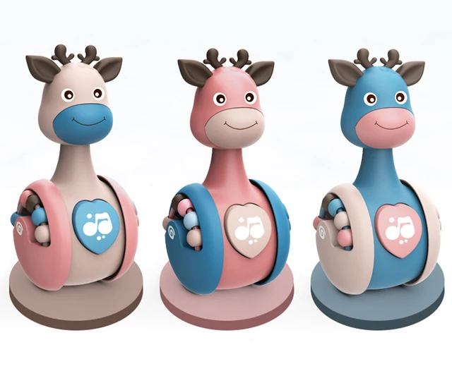 ZK30 Sliding Deer Baby Tumbler Rattle Learning Education Toys Newborn Teether Infant Hand Bell Mobile Stroller Music Roly-poly 1