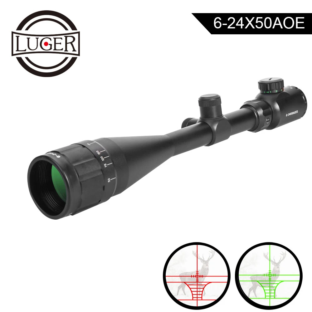 LUGER 6 24x50 AOE охотничий прицел красный и зеленый с подсветкой тактический