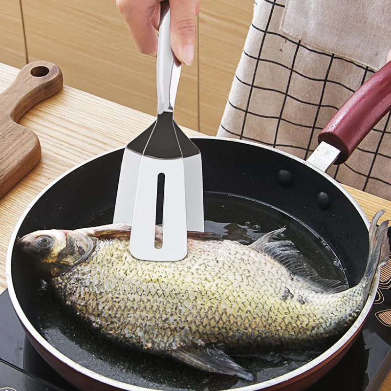 Utility Tools Kitchen Supplies Stainless Steel Frying Spatula Clip Gadgets Pancakes Fried Fish Pizza Steak Turning Cookware food tongs