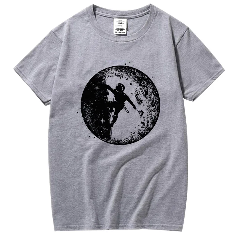 

XIN YI Men's High quality100%cotton casual short sleeve Astronaut space climbing print o-neck cool casual men t-shirt tee shirts