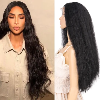 

DIANQI 25 inch synthetic hair lace front wigs for black female soft loose water wave hair black heat resistant hair