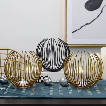 

Nordic Style Wrought Iron Round Ball Candle Holders Home Decorate Metal Crafts Candlestick Living Room Wedding Candle Stand