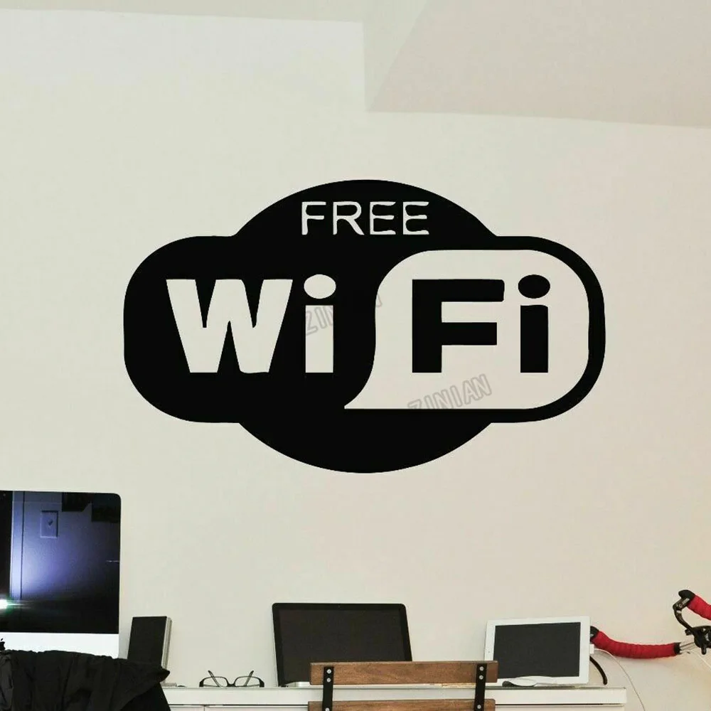 Free Wifi Wall Decal For Bedroom Cafe Internet Conection Vinyl Wall Sticker Modern Room Decoration Book Store Murals C008