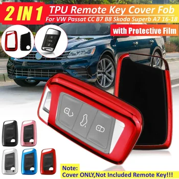 

Car 2 IN 1 TPU Remote Key Fob Cover with Button Film For VW Passat CC B7 B8 For Skoda Superb A7 2016 2017 2018 Car Accessories