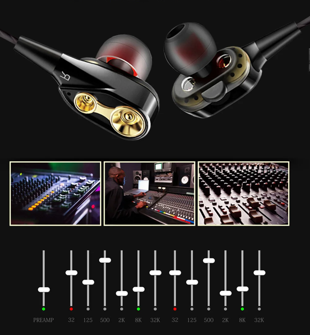 Earphone Headset Earbuds,Headphones Wired Magnetic Stereo Headphones in-Ear Super Bass Dual Drive Earphone For Huawei Samsung