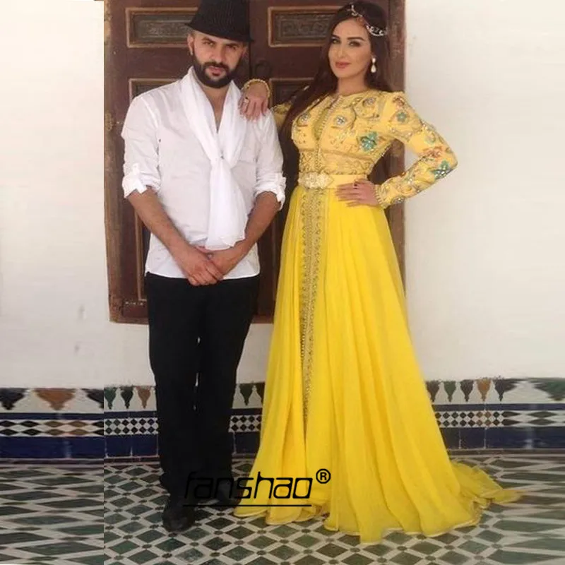 Желтое шифоновое марокканское кафтановое вечернее платье с длинным рукавом золотое кружевное мусульманское платье арабское мусульманское вечернее платье для особых случаев