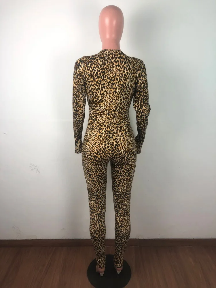 OKAYOASIS, сексуальный женский комбинезон из двух частей с длинным рукавом, облегающий Леопардовый принт, вечерние комбинезоны, элегантный Леопардовый клубный комбинезон, комбинезон
