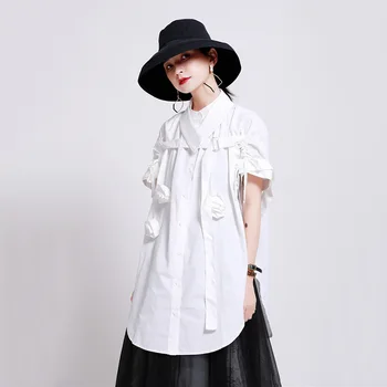 

Getspring Women Shirt Patchwork Irregular Cotton Black White Long Woman Blouses Shirts Loose Casual Cotton Summer Blouses 2020