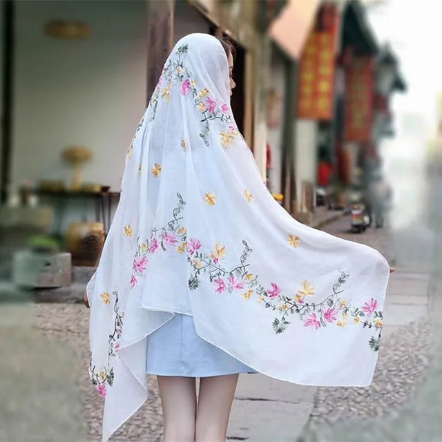 Черный вышитый цветок кашемировый шарф Пашмина для женщин Зимний теплый тонкий шарф с кистями шаль мода шаль шарфы - Цвет: 2-white 2