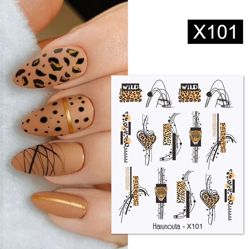 Harunouta Abstract Line Avocado Fruit Leopard Nail Water Sticker Decals Flower Leaves Slider Decoration For Autumn Nail Design