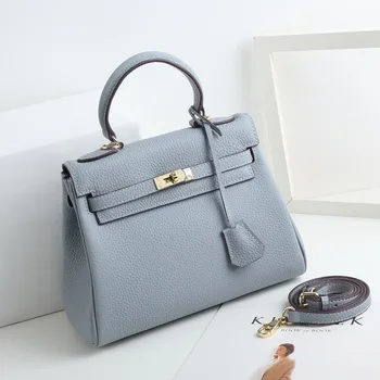 

New Style Brand Embossed Leather Kelly Bag Genuine Leather Fashion Crossbody Bag Full-grain Leather Women's Handbag
