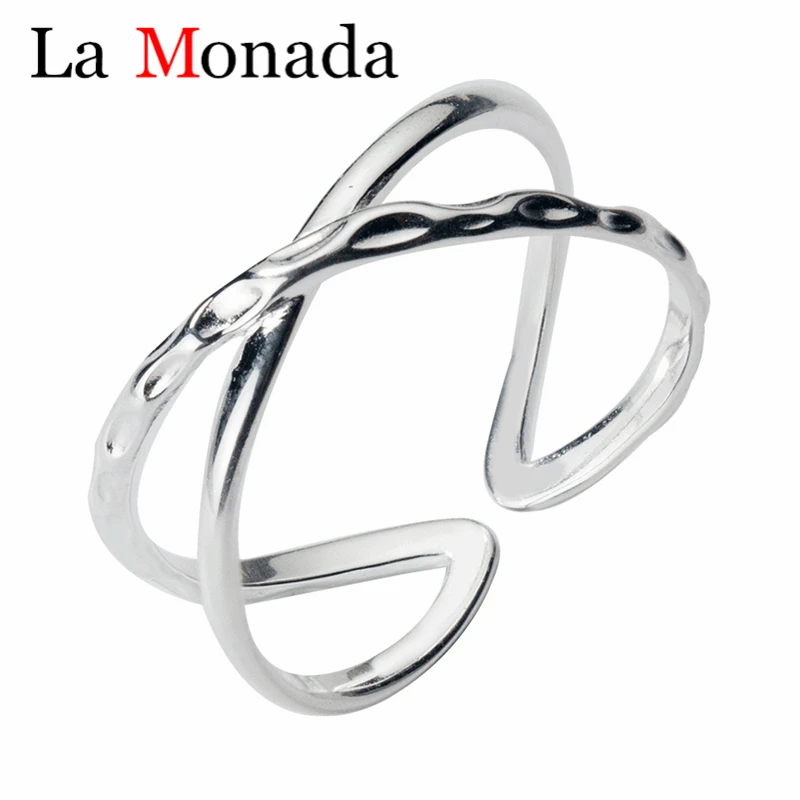 

Real 925 Silver X Hollow Cross Double Line Open Ring Contracted Simple Adjustable Finger Rings Jewelry For Women Girls