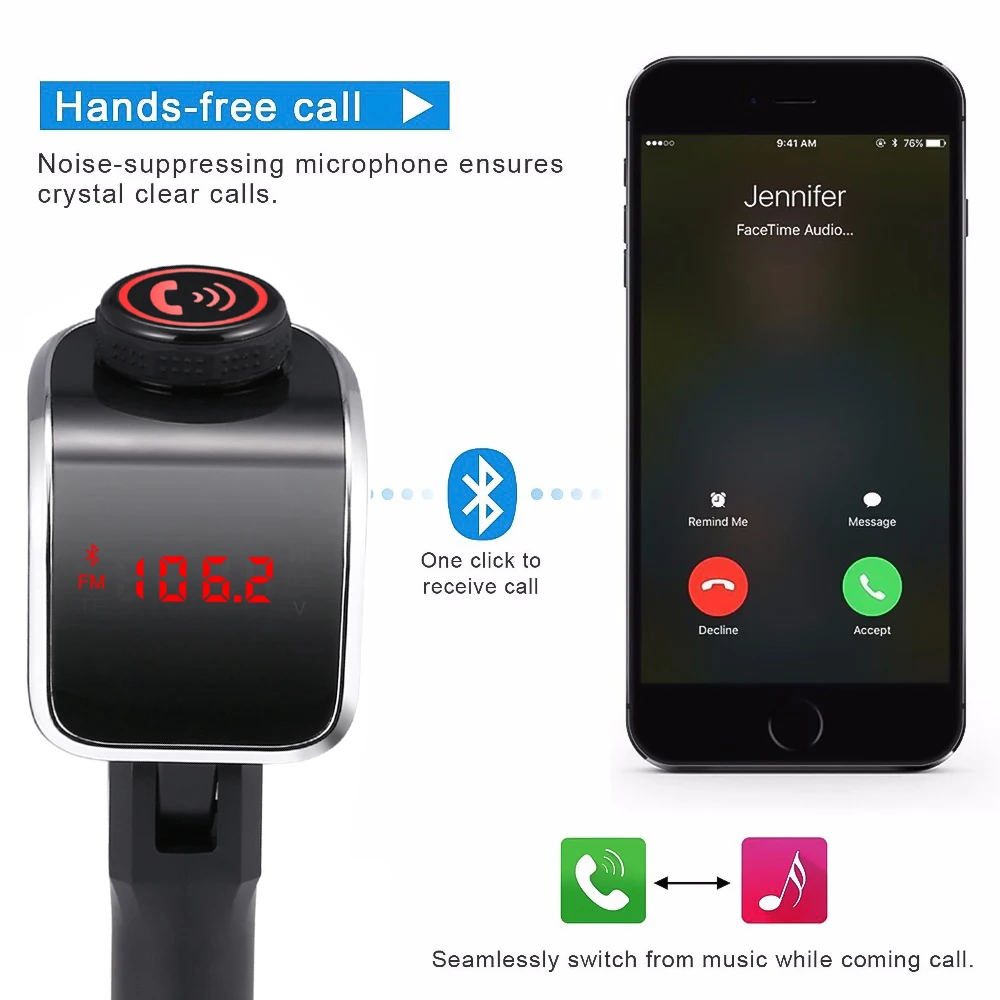 FM-трансмиттер автомобильный с Bluetooth 2 USB-порта | Автомобили и мотоциклы