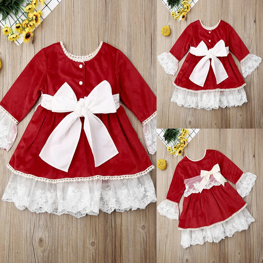 Girls Lace Ruffled Dress Autum Winter Princess Party Dress