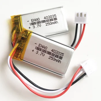 

wholesal 402035 3.7V 250mAh polymer lithium Rechargeable battery JST XHR 2.54mm 3pin plug Lipo cells for MP3 GPS headset