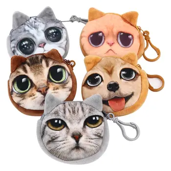 

Creative Fashion 3D Cat Plush Coin Purses Wallet Ladies 3D printing Cats Dogs Animal Face Mini Zipper Bag for Girls Ladies Gift