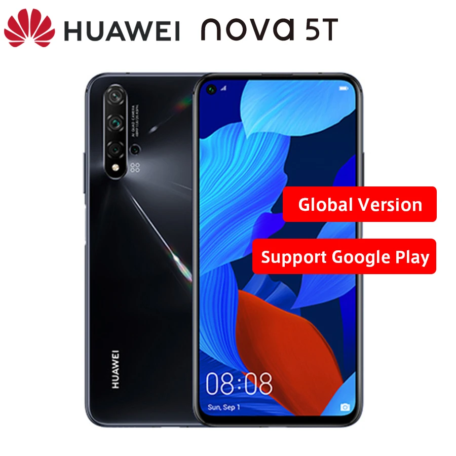 Мобильный телефон Huawei Nova 5T, глобальная версия, 6,26 дюйма, 8 ГБ ОЗУ 128 Гб ПЗУ, Kirin 980, четыре камеры, Android 9,0, NFC, две SIM карты|Смартфоны| | АлиЭкспресс