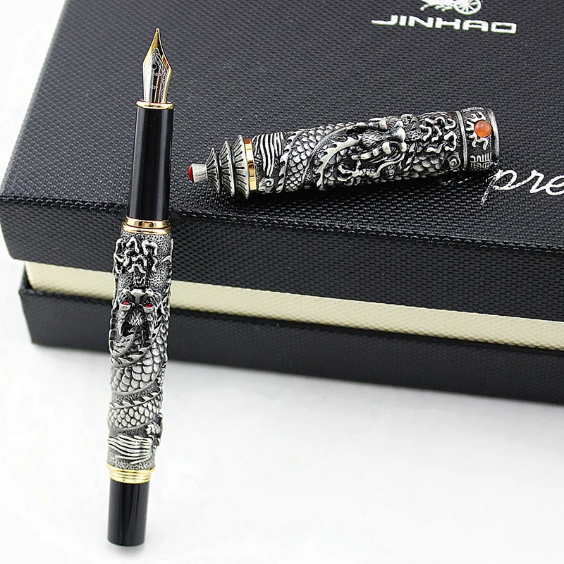 Перьевая ручка JINHAO с перьевой пагодой перьевая серого цвета двумя Драконами|fountain