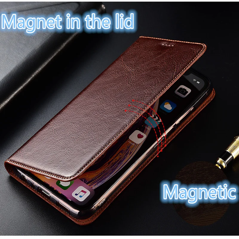 Best Price 2SZnC Business Crazy Horse Genuine Leather Magnetic Phone Case Card Holder For Xiaomi Redmi Note 8 Pro/Redmi Note 8 Flip Case Coque