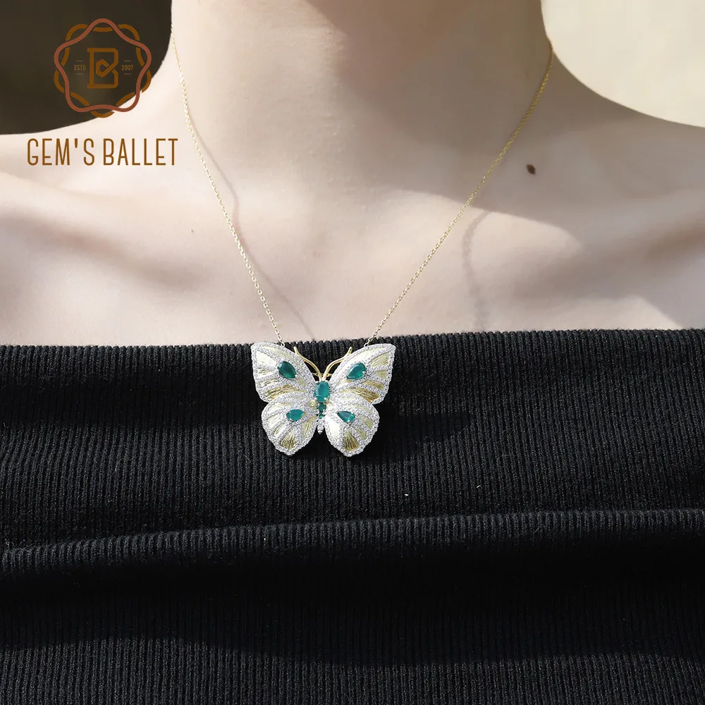 Женская Брошь бабочка GEM'S BALLET позолоченная брошь из серебра 925 пробы с