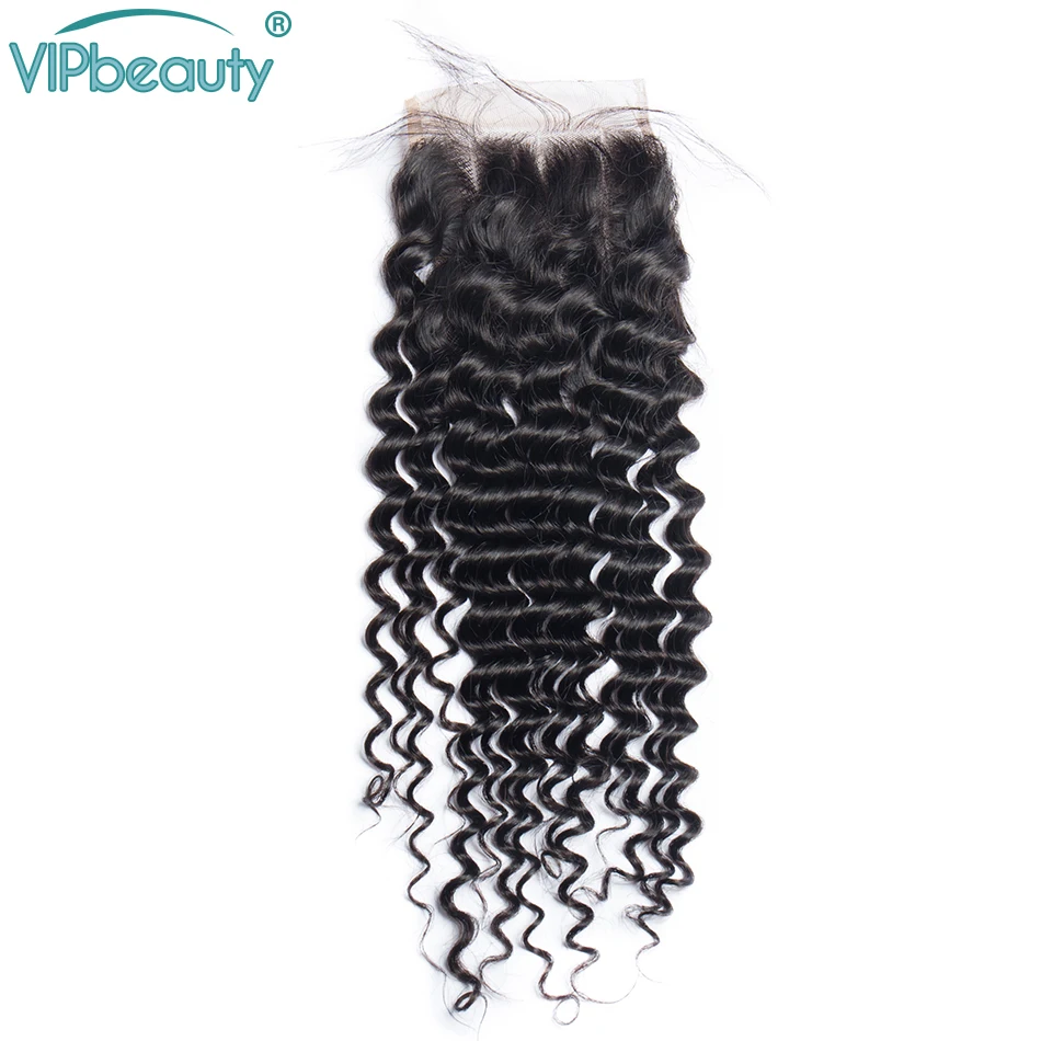 

VIPbeauty Natural Color Brazilian Curly Hair 4x4 Lace Closure Remy Human Hair Lace Closure There/Free/Middle Part 8-20 inch