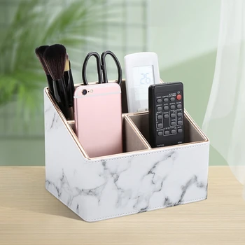 

3 Grids Marble Leather Desk Stationery Organizer Pen Pencil Holder Mobile Phone Remote Control Storage Box Office Supplies