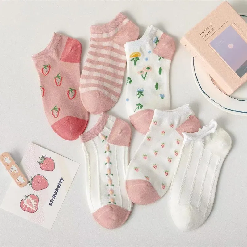 1PC Socks Women Spring And Summer New Women's Thin Shallow Mouth Ship Lovely Pink Low Top | Женская одежда