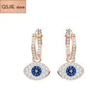 High Quality Swa Blue Zircon DUO Eye Ring Earrings MULTI-COLORED Rose Gold Original Earrings