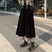 Зимняя женская элегантная бархатная плиссированная юбка с рюшами, эластичная длинная юбка с высокой талией, Женская Осенняя юбка миди Saia