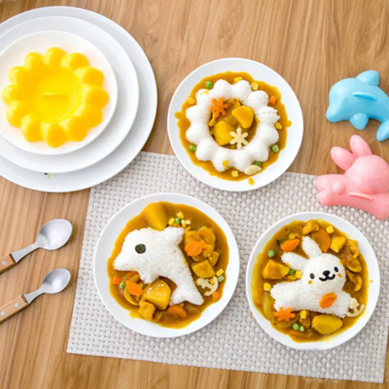 Формочки для суши милый кролик Дельфин формочки для суши пластиковые DIY Формочки для риса для детей Bento 4 шт