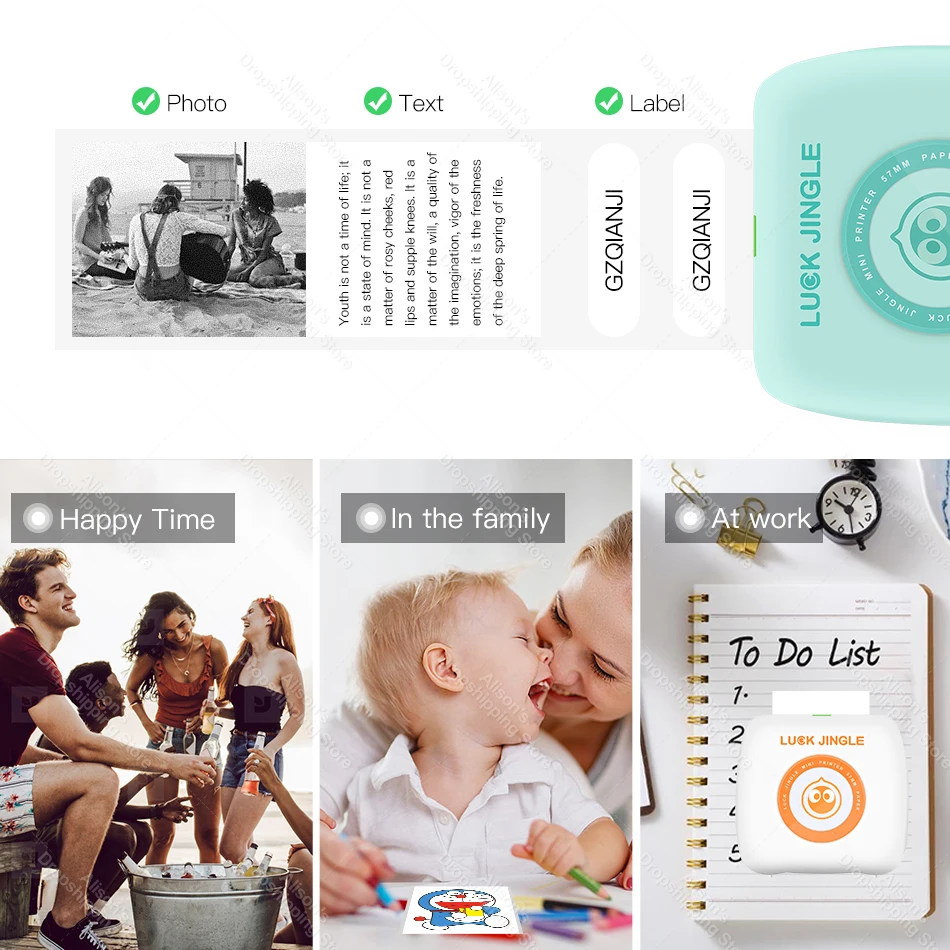 304 DPI New Pocket Photo Printer Mini Bluetooth Thermal Printer 58mm Wireless Sticker label Mobile Android iOS Phone Printer