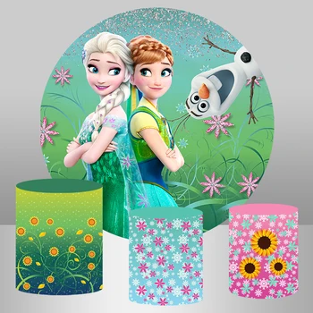 

Frozen Princess Elsa Anna Round Backdrops Green Girls Baby Shower Birthday Party Circle Photographic Backgrounds Custom