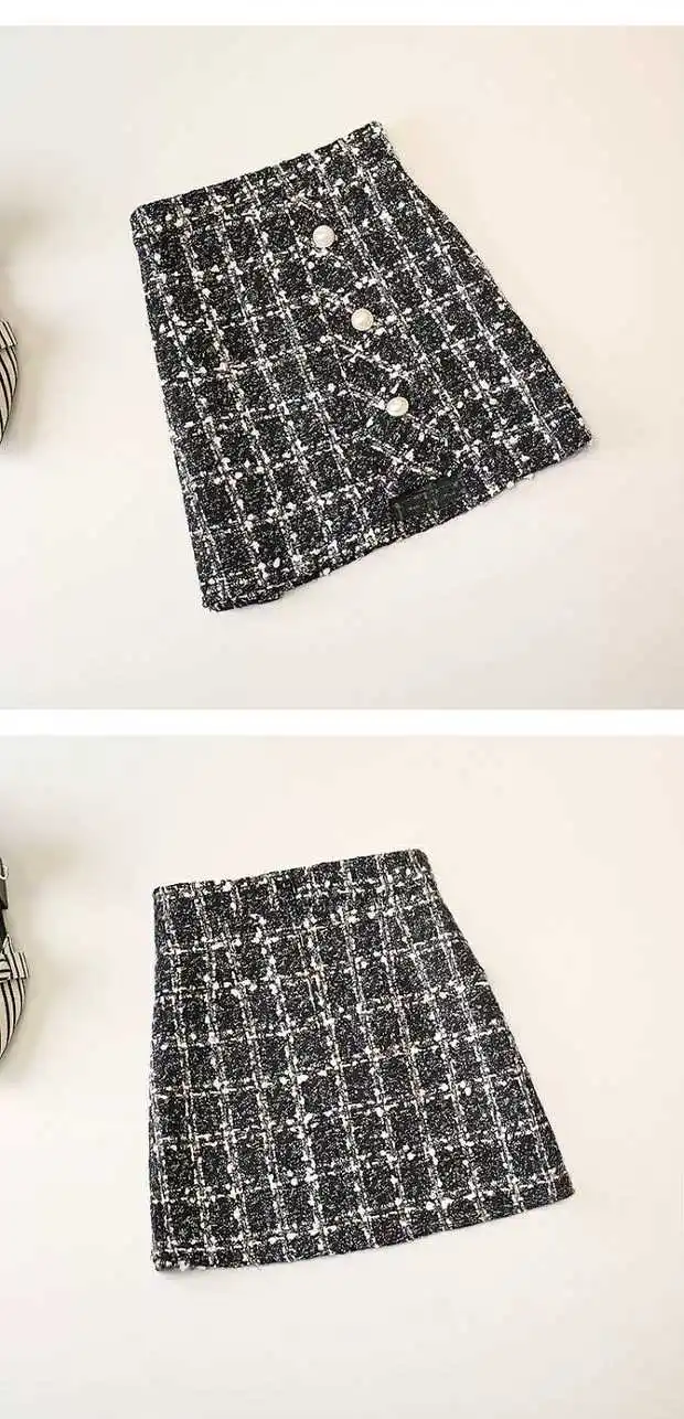 Женская твидовая юбка новая весенняя Осенняя юбка Корейская Высокая талия тонкая Милая Мини Короткая юбка