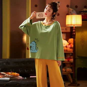 

Women Pajamas Suit Casual Sleep Set Nightwear Plus Size Homewear For Print Sleepwear Cotton Pyjamas Home Clothing Nightgown