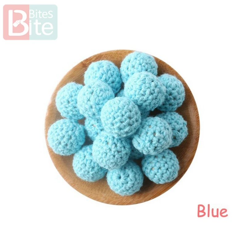 Blue Crochet Кусачки 20шт 20 мм деревянное вязание крючком детский Прорезыватель вязаные бусины пустые DIY цепочка для прорезывания зубов подарки Детские товары Bpa бесплатно - Цвет: Blue Crochet