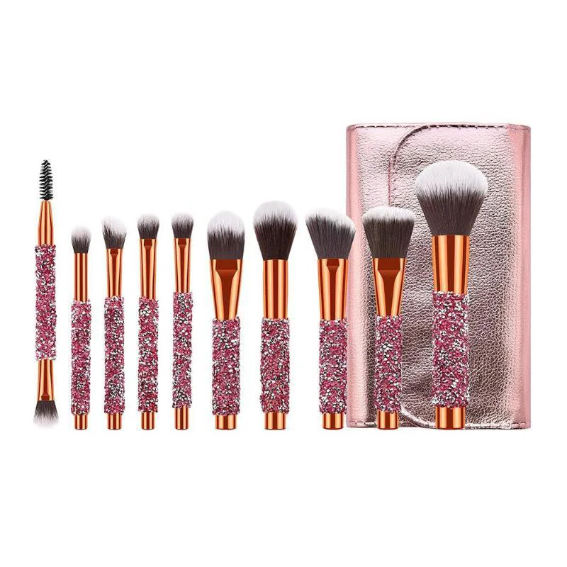 HZ0531 New 10Pcs diamond makeup brush set loose powder eye shadow foundation contour eye shadow eyelash brushes profession makeup tools - Handle Color: HZ0531