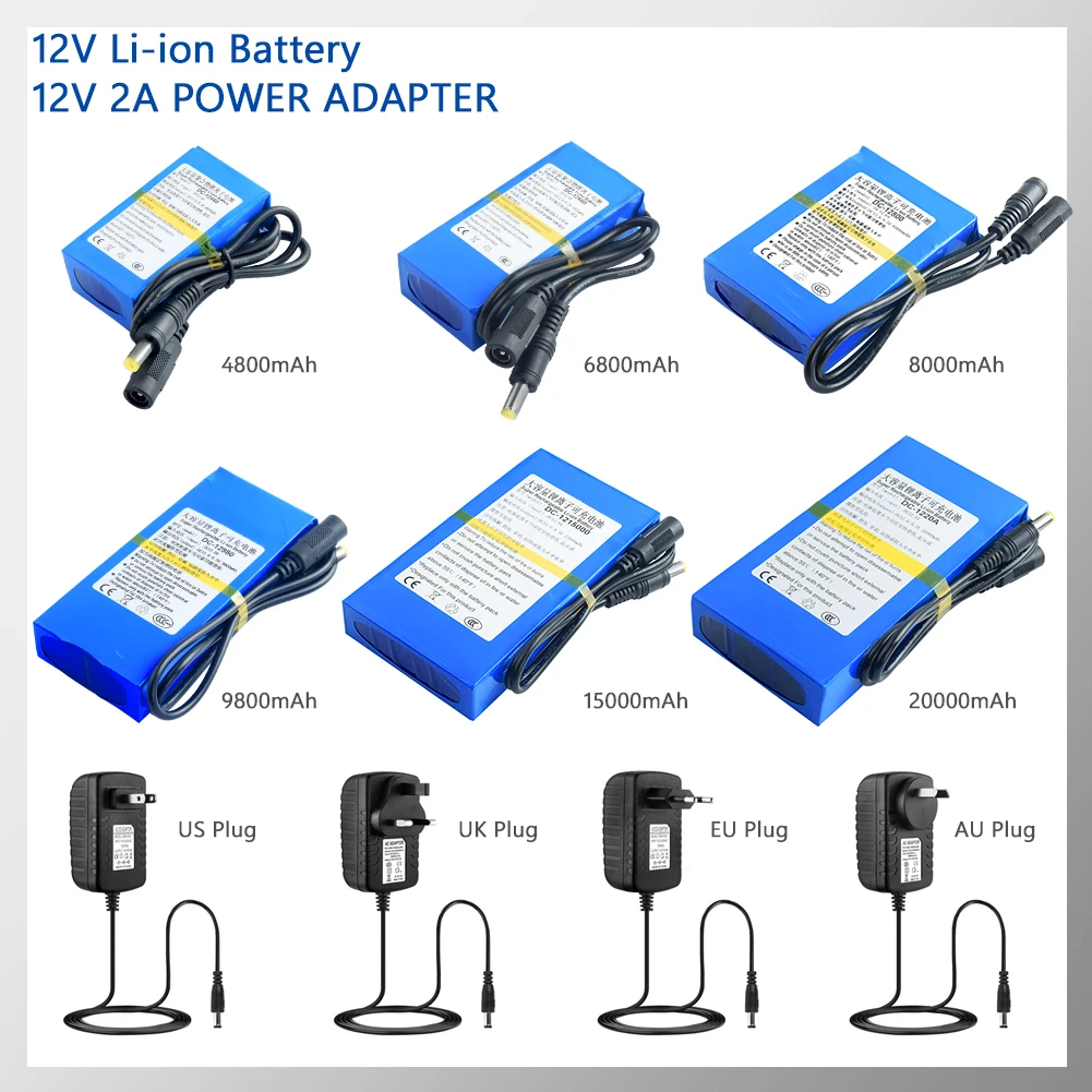 DC 12 V Перезаряжаемые литий-ионный Батарея упаковке с открытыми порами+ штепсельная вилка американского стандарта Зарядное устройство DC-12480/DC-12680/DC-12800/DC-12980/DC-121500/DC-1220A