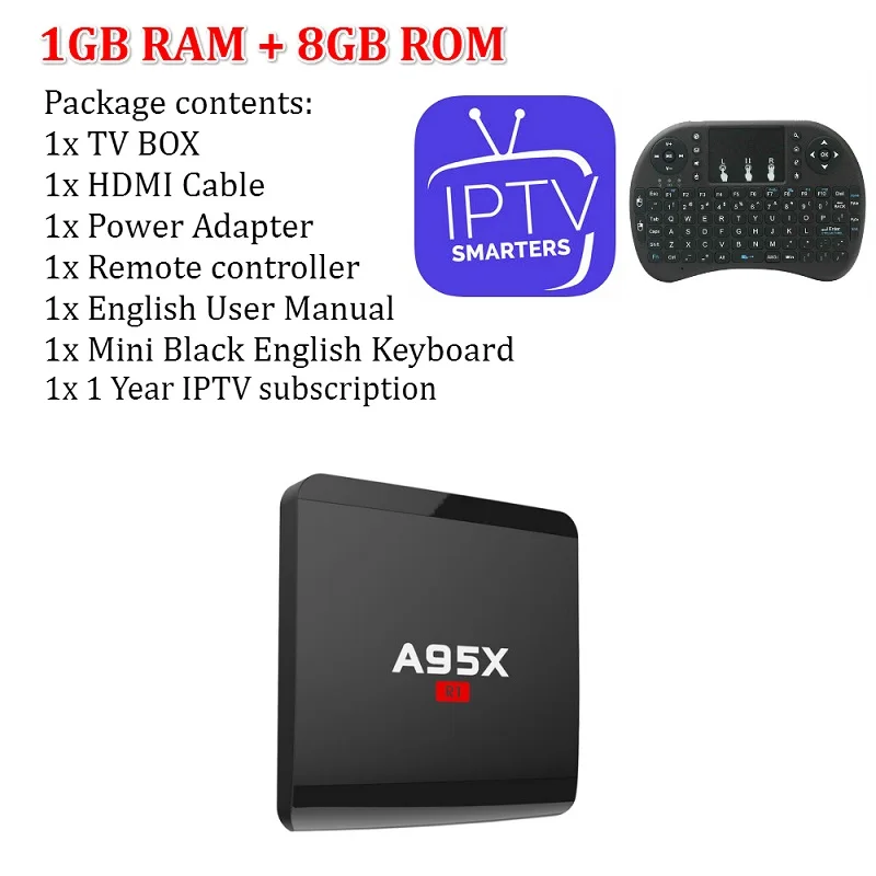 A95X R1 Android tv BOX Android 7,1 OS Amlogic S905W tv Box 4K 1G/2G 8G/16G четырехъядерный 4K HDMI 2,4G Wi-Fi Смарт ТВ-бокс медиаплеер - Цвет: 1G with 1 Year IPTV